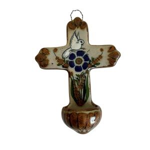 Ceramic Cross with Dove and Floral Design